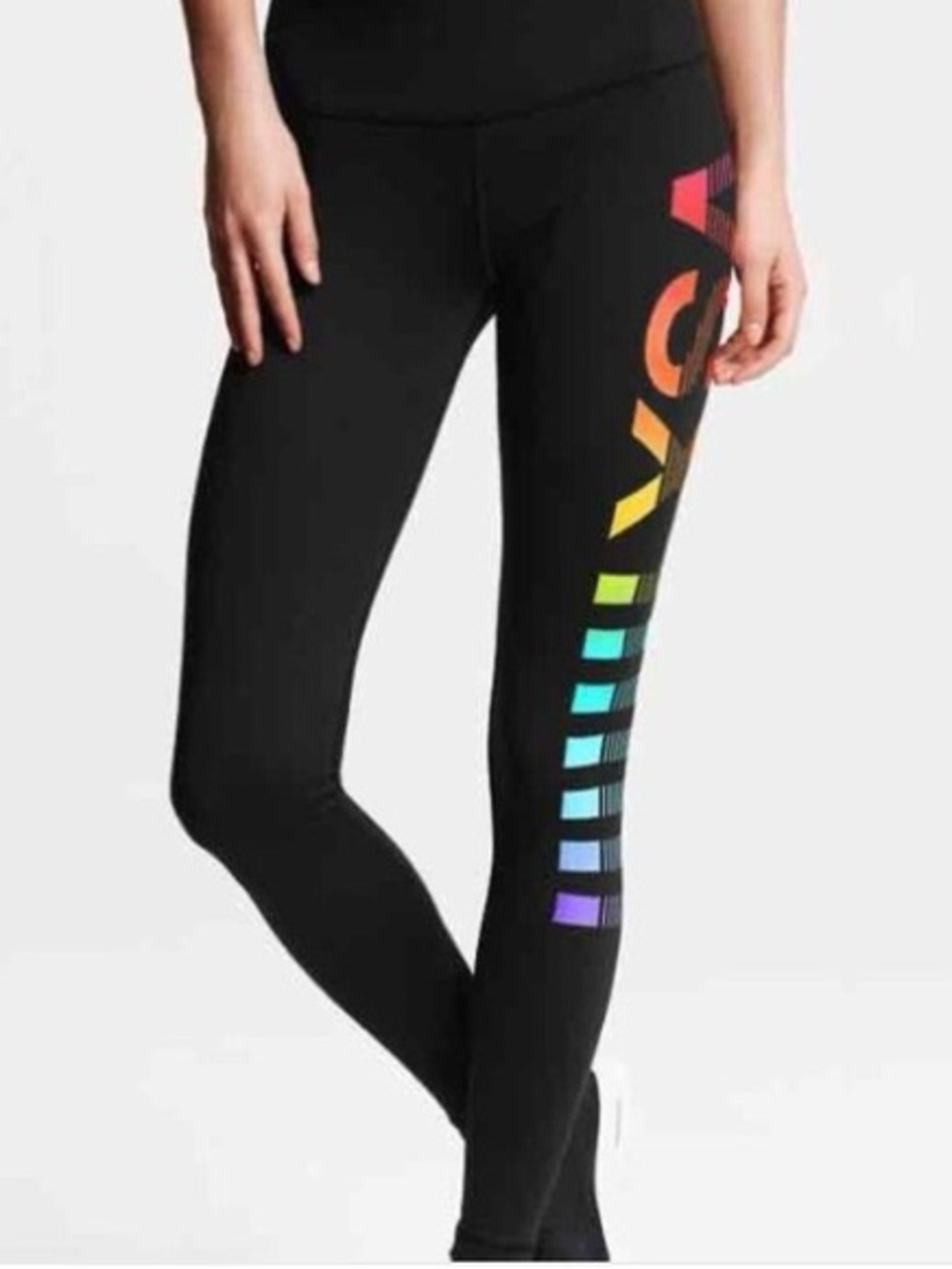 VSX Victoria's Secret Rainbow Knockout Tight Leggings Black Neon Workout Medium
